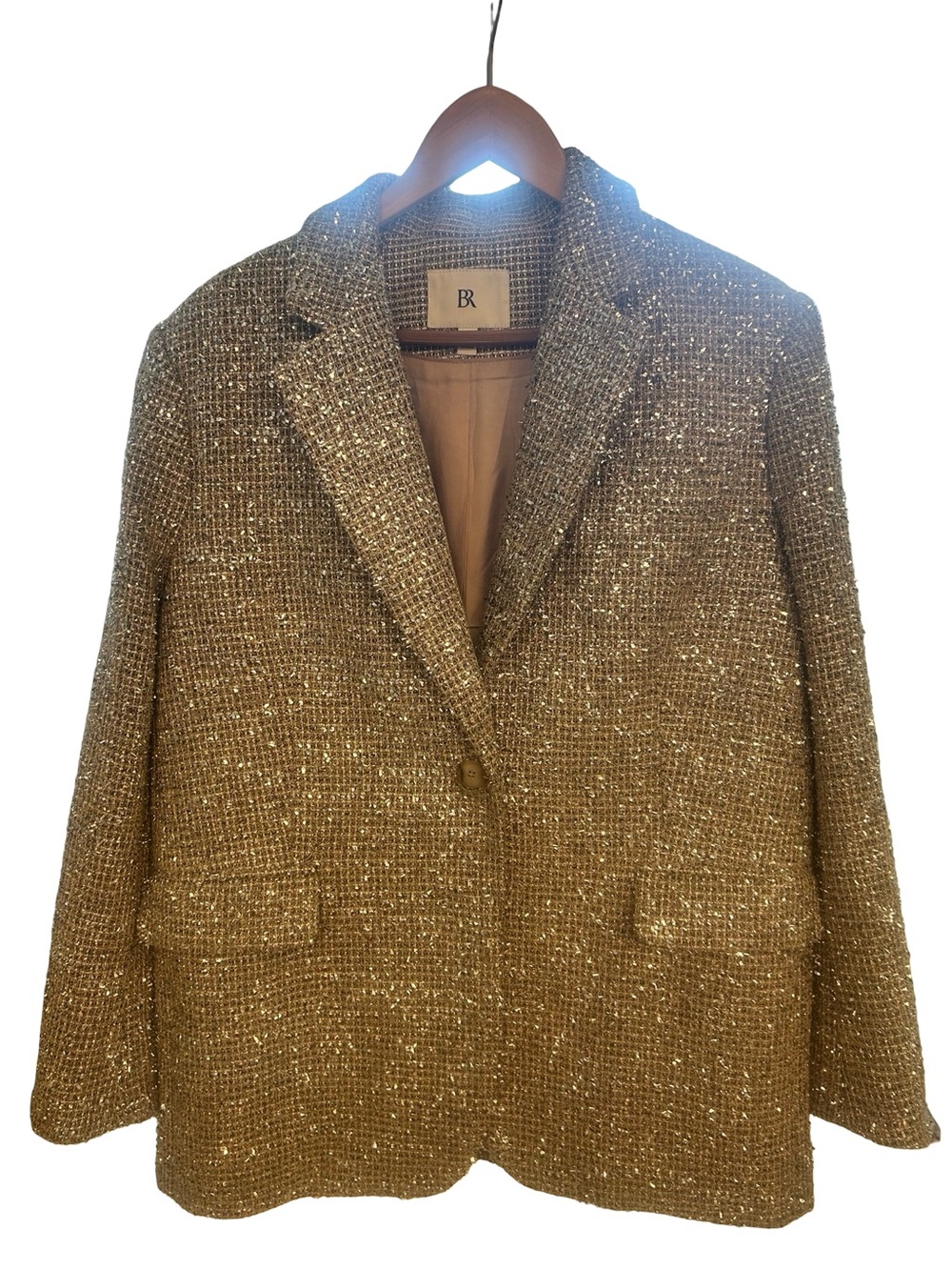 Banana Republic Metallic Gold Tweed Single-Button Blazer